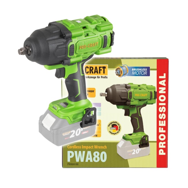 Procraft PWA80bb aku rázový utahovák 1/2" 1600 Nm 20 V bez aku