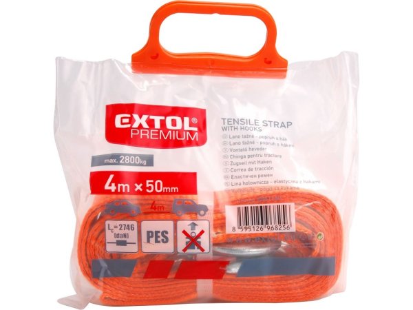 EXTOL PREMIUM 8861160 lano tažné - popruh s háky, 4m x 50mm, max. tažnost - 2800kg