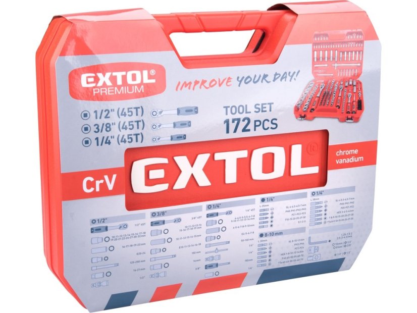 EXTOL PREMIUM 8818346 hlavice nástrčné, sada 172ks, 1/4", 3/8" a 1/2", CrV