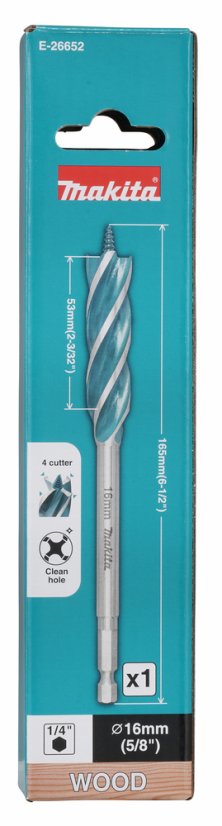 Makita E-26652 vrták do dřeva 16x165mm čtyřbřitý šestihran 1/4"