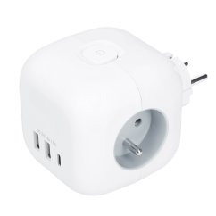 Solight P110C rozbočka kostka, 3x 16A + USB A+C, bílá, vypínač