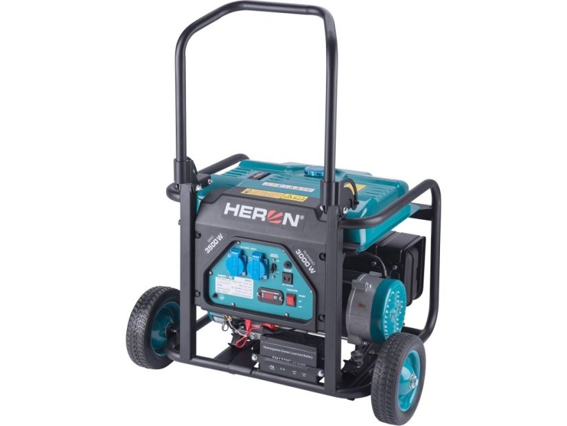 HERON 8896141 elektrocentrála benzínová, 7,5HP/3,5kW, podvozek, elektrický start HERON 8896141 elektrocentrála benzínová, 7,5HP/3,5kW, podvozek, elektrický start