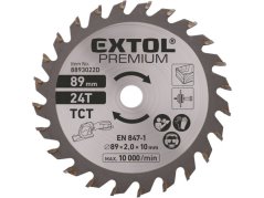 EXTOL PREMIUM kotouč pilový s SK plátky, ⌀89x2,0x10mm, 24T