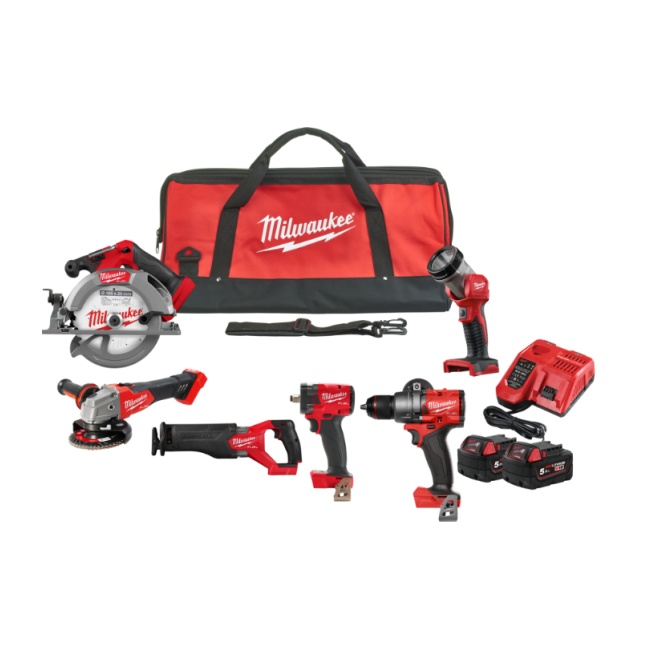 Milwaukee M18 FPP6H3-502B aku sada nářadí 18V M18 FPD3+M18 FIW2F12+M18 CCS55-0+M18 FSZ+M18 FSAG125X+M18 TLED 2x 5Ah4933498659