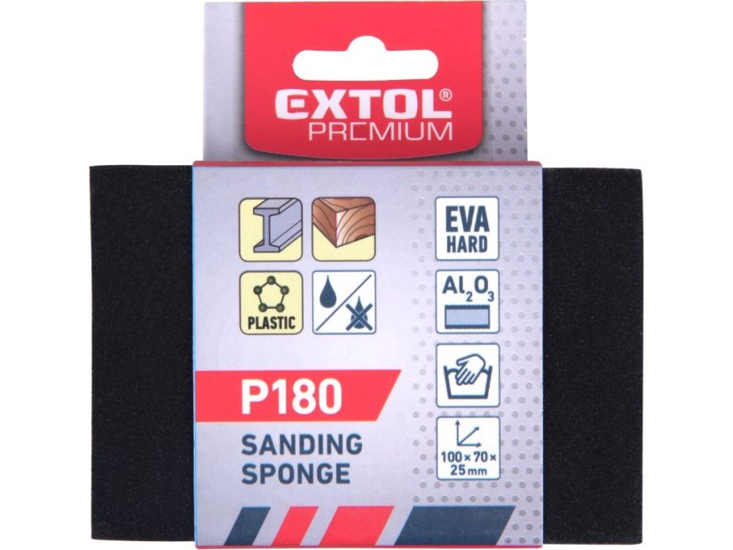 EXTOL PREMIUM 8803666 brusná houba, 100x70x25mm, P180, čtyřstranná, abrazivo-korund