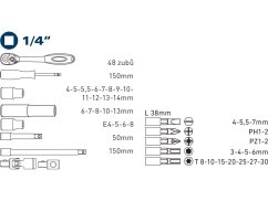 FORTUM 4700013 hlavice nástrčné a zástrčné, sada 45ks, 1/4"