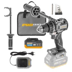 Procraft Industrial SCD20C-BB/20/4 Industrial/C20/2/BI500 Sada aku vrtací šroubovák s příklepem CD20C + 1x aku bateri 20 V 4 Ah, nabíječka C20/2 a taška BI500