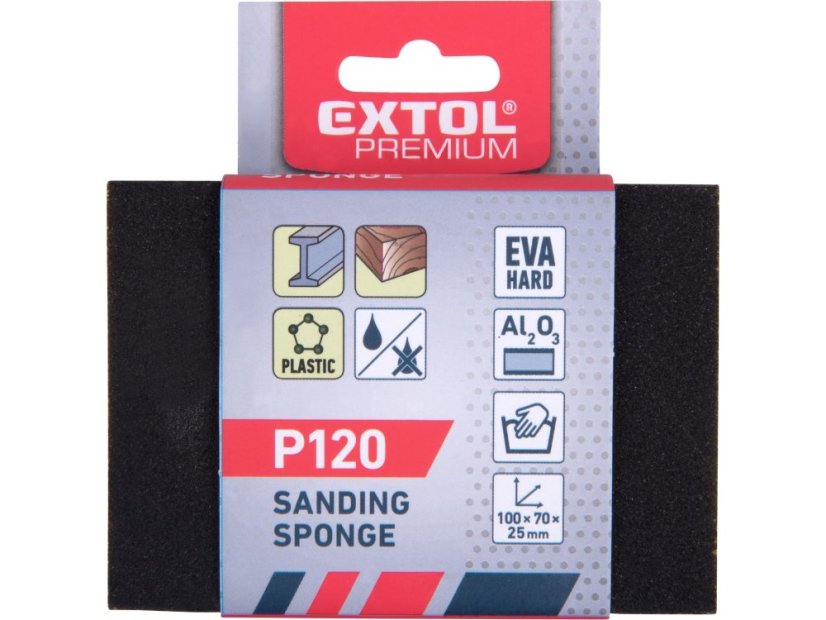 EXTOL PREMIUM 8803665 brusná houba, 100x70x25mm, P120, čtyřstranná, abrazivo-korund