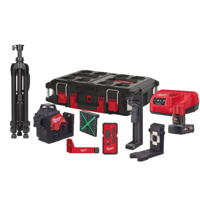 Milwaukee M12 3PLKIT-401P sada laseru 360° se zeleným paprskem 1x4Ah 4933478960