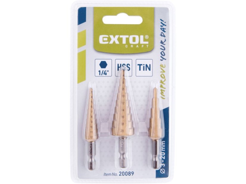 EXTOL CRAFT vrtáky stupňovité, sada 3ks, O 3-20mm, HSS
