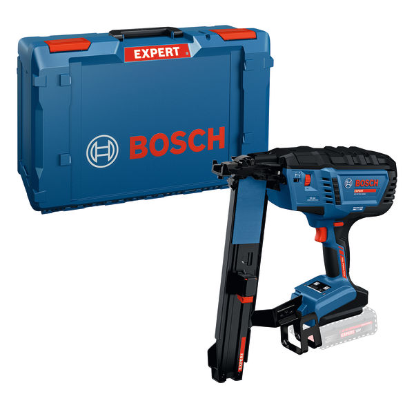 Akumulátorová hřebíkovačka Bosch EXTH18V-50M s přepravním kufříkem.