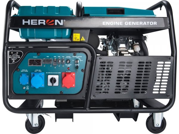 HERON 8896430 elektrocentrála benzínová 22HP/11kW/13,5kVA (400V), 11kW (230V), podvozek