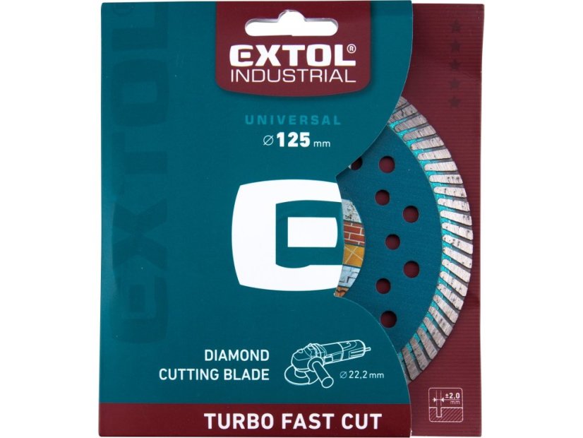 EXTOL INDUSTRIAL 8703052 kotouč diamantový řezný, turbo Fast Cut, suché i mokré řezání, O 125x22,2x2mm