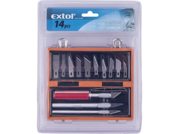 EXTOL CRAFT 91350 nože na vyřezávání, sada 14ks, v krabičce z ABS pl.