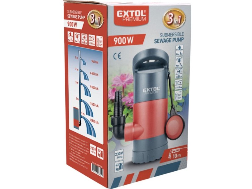 Extol Premium 8895013 čerpadlo na znečištěnou vodu 3v1, 900W, 13000l/h