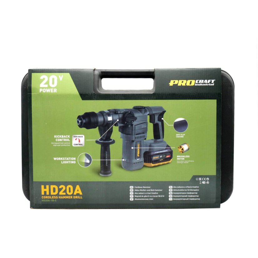 Procraft Industrial HD20A aku kombinované kladivo SDS-plus 20 V 1x4Ah
