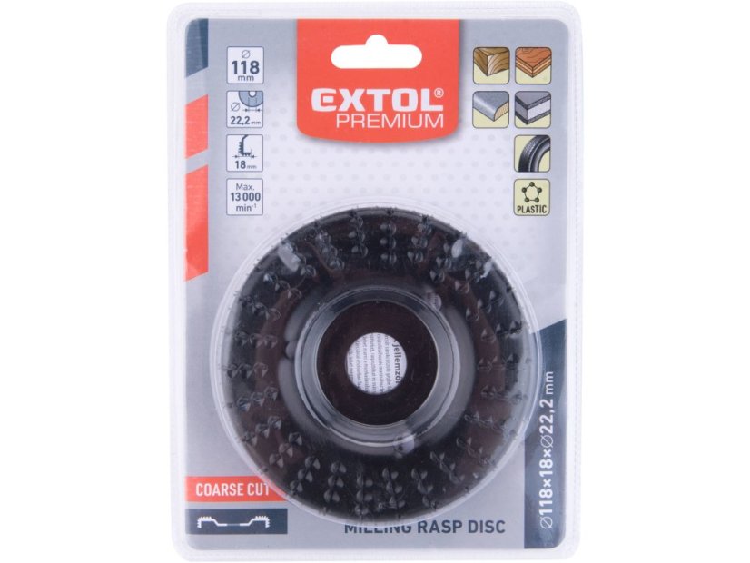 EXTOL PREMIUM 8803720 118x18x22,2mm kotouč rašplový/frézovací na dřevo hrubý sek