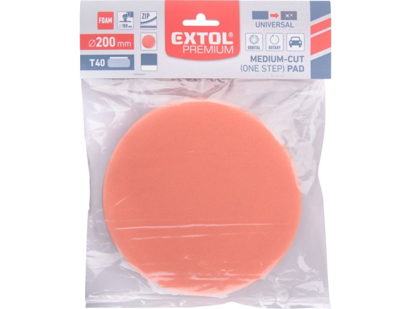 EXTOL PREMIUM 8804514 kotouč leštící pěnový, T40, oranžový, ?200x30mm, suchý zip ?180mm