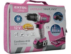 EXTOL LADY 402401 vrtací šroubovák aku růžový, 12V Li-ion 1,3Ah