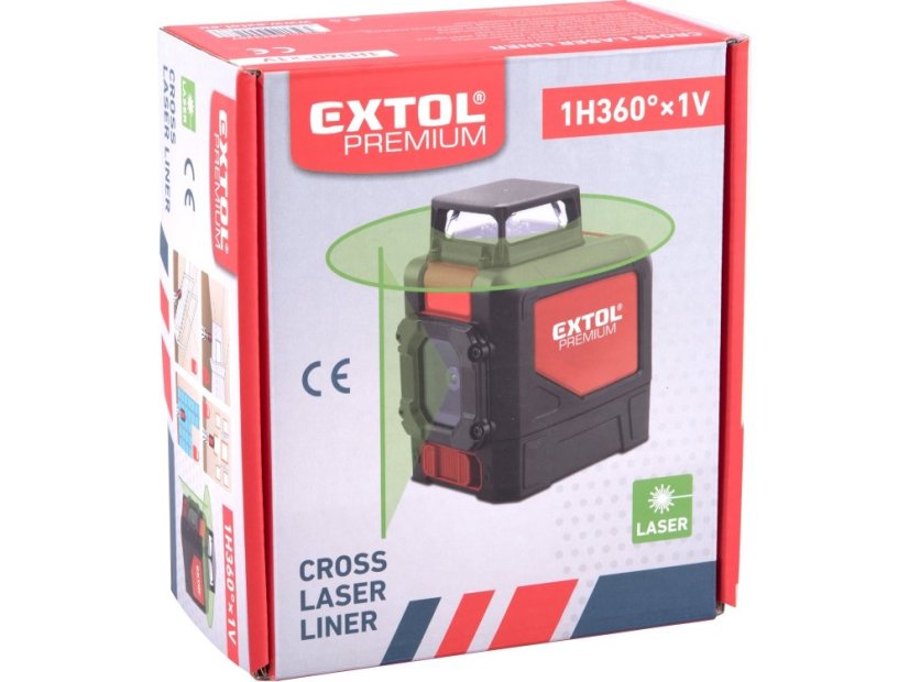 EXTOL PREMIUM 8823307 laser zelený liniový, křížový samonivelační