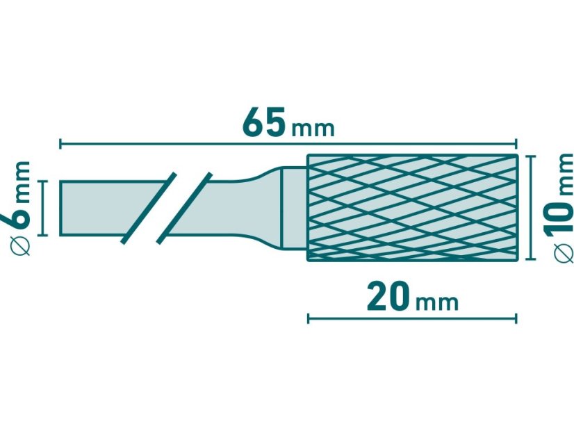 EXTOL INDUSTRIAL 8703714 fréza karbidová, válcová s čelním ozubením, pr.10x20mm/stopka 6mm,sek střední (double-cut)