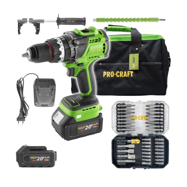 Procraft PA18ProBL aku příklepový šroubovák 20 V 2x4Ah + sada bitů + taška