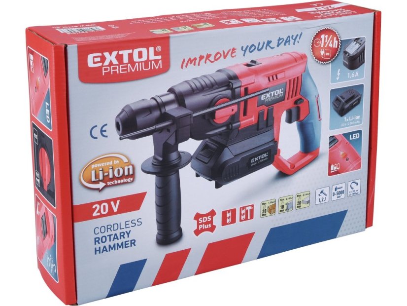 EXTOL PREMIUM 8891819 kladivo vrtací aku SHARE20V, SDS plus, 20V Li-ion, bez baterie a nabíječky