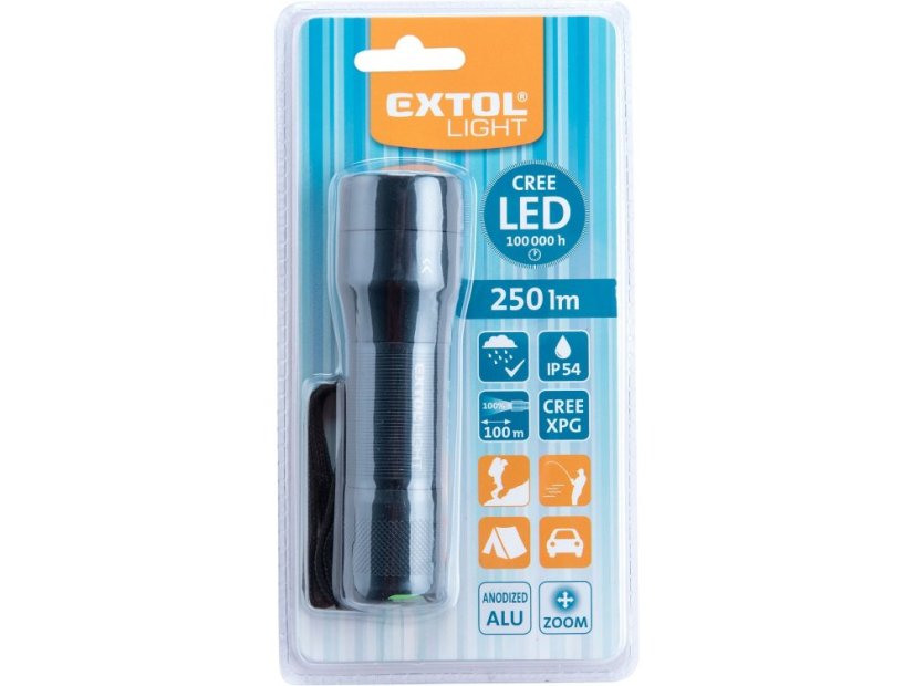 EXTOL LIGHT 43153 svítilna, zoom, celokovová, 250lm, CREE XPG