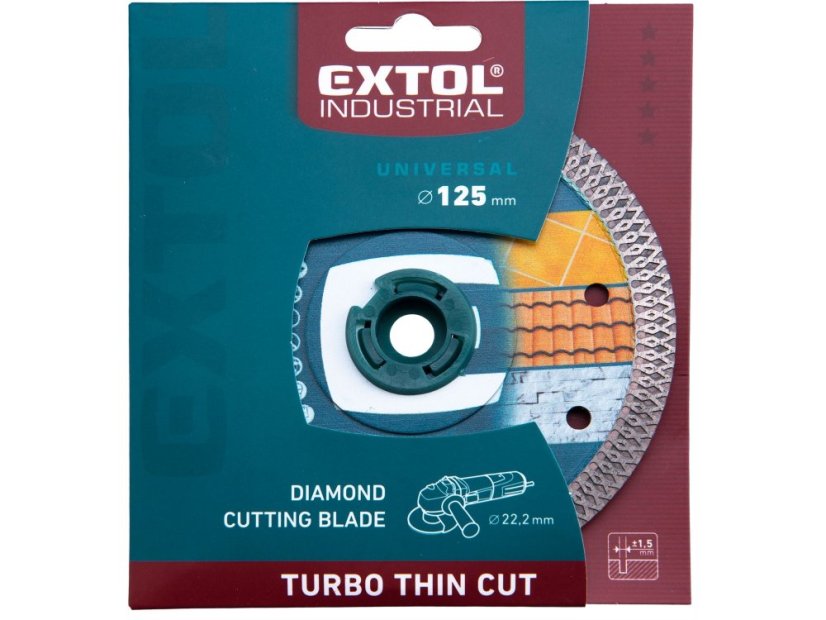 EXTOL INDUSTRIAL 8703042 kotouč diamantový řezný, turbo Thin Cut, suché i mokré řezání, 125x22,2x1,5mm