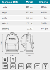 Makita E-15481 batoh s organizérem 390x230x490mm=oldE-05511