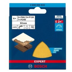 Bosch sada brusných papírů EXPERT 93x93mm C470 6 otvorů G60,120,240 6ks 2608900832