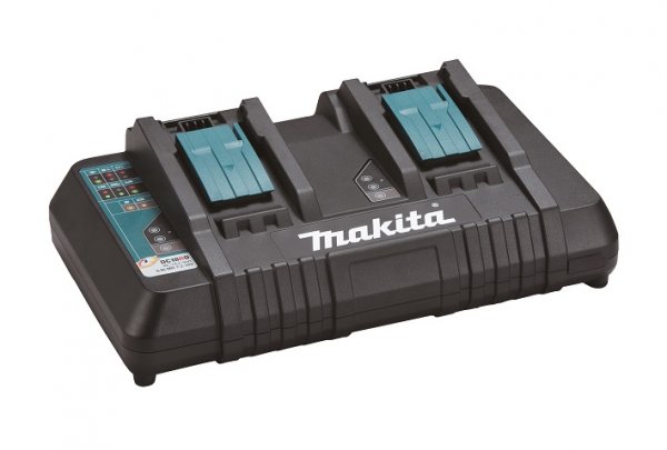 Makita set aku křovinořez DUR368AZ, 191A64-2 adaptér pro 4 akumulátory, 4 ks baterie BL1860B 18V 6Ah Li-ion a DC18RD dvojitá nabíječka