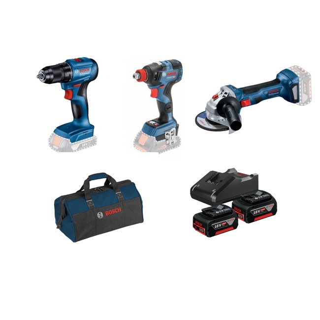 Bosch GSR 185-LI+GDX 180-LI+GWS 180-LI aku sada nářadí 18V 2x 4Ah 0615990N3P