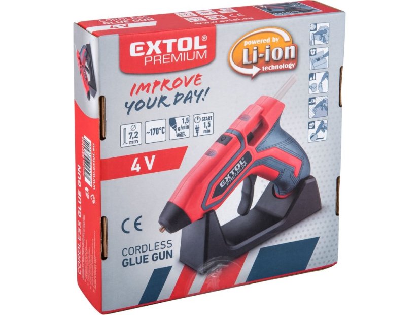 EXTOL PREMIUM 8891500 pistole tavná lepící aku, ?7,2mm, 4V Li-ion, 1500mAh