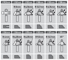 EXTOL CRAFT 44040 frézy tvarové do dřeva, s SK plátky, sada 35ks