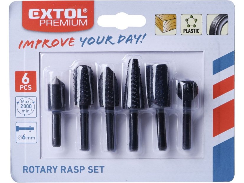 EXTOL PREMIUM 8803701 rašple rotační do dřeva, sada 6ks