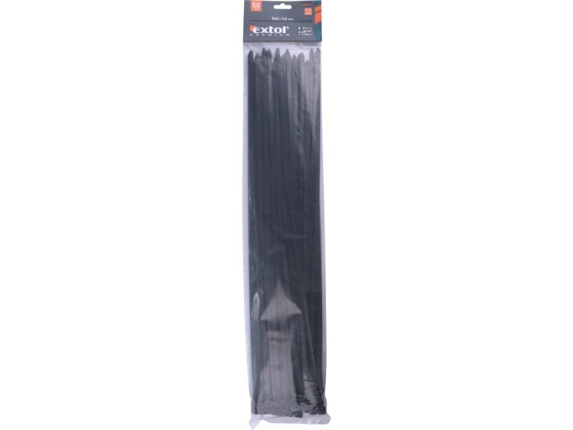 EXTOL PREMIUM 8856172 pásky stahovací na kabely černé, 540x7,6mm, 50ks, nylon PA66
