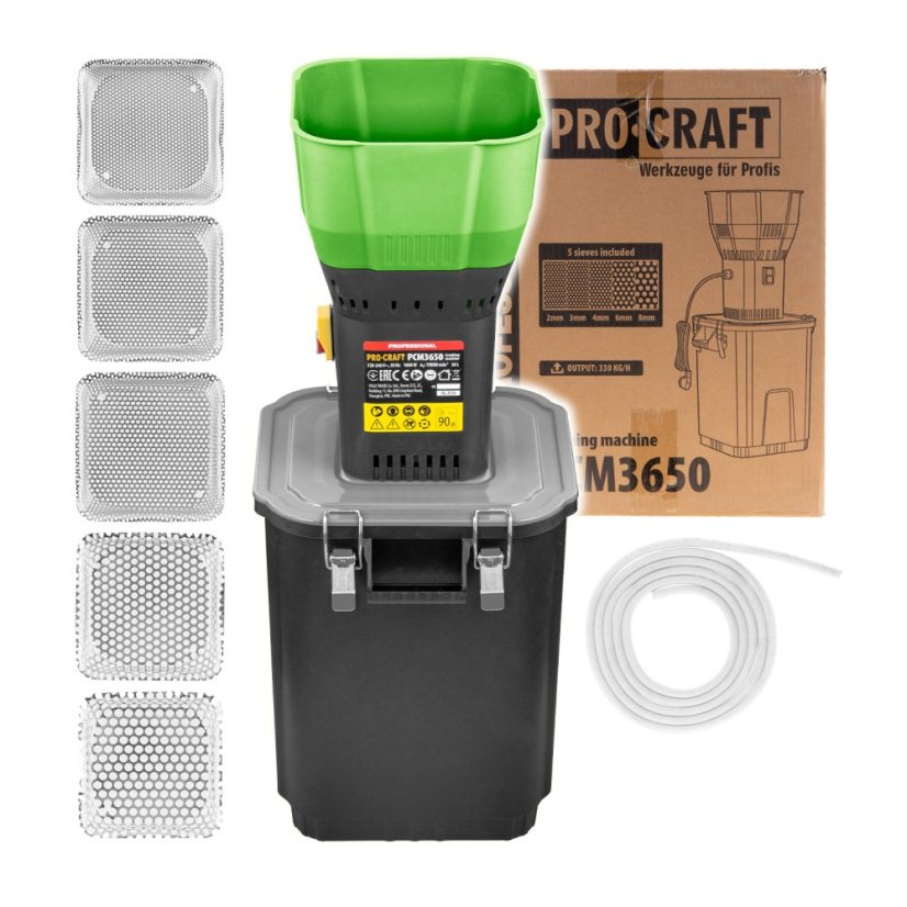 Procraft PCM3650 elektrický šrotovník na obilí  1000 W zásobník 6,5 l s nádobou