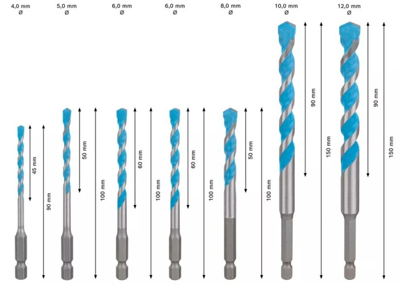 Bosch 7 dílná sada vrtáků EXPERT HEX-9 MultiConstruction 4/5/6/8/10/12 mm