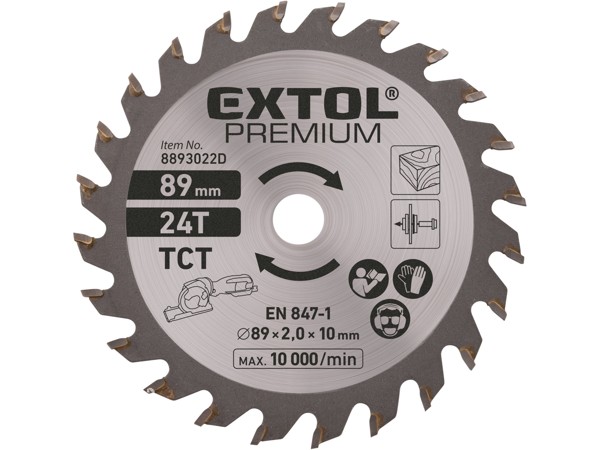 EXTOL PREMIUM kotouč pilový s SK plátky, ⌀89x2,0x10mm, 24T EXTOL PREMIUM kotouč pilový s SK plátky, ⌀89x2,0x10mm, 24T