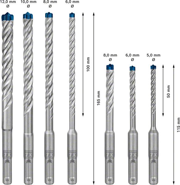 Bosch 7dílná sada vrtáků do kladiv EXPERT SDS plus-7X, 5/6/6/8/8/10/12 mm