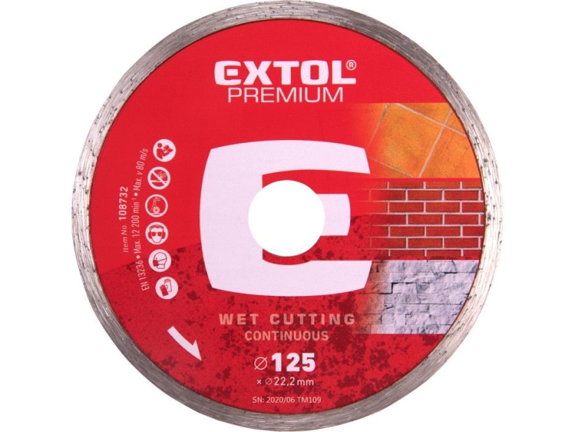 EXTOL PREMIUM 108732 kotouč diamantový řezný celoobvodový - mokré řezání, O 125x22,2x2mm