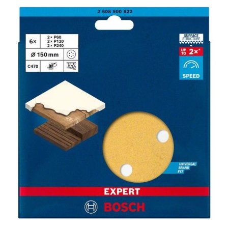 Bosch 2608900822 sada brusných papírů EXPERT 150mm C470 6 otvorů G60,120,240 6ks