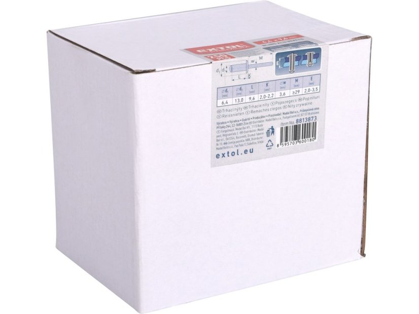 EXTOL PREMIUM 8813874 nýty trhací hliníkové sada 250ks, O 6,4x12,7mm plochá hlava