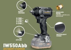 Procraft Industrial IW550Abb aku rázový utahovák 1/2" 550 Nm 20 V (bez baterie a nabíječky)