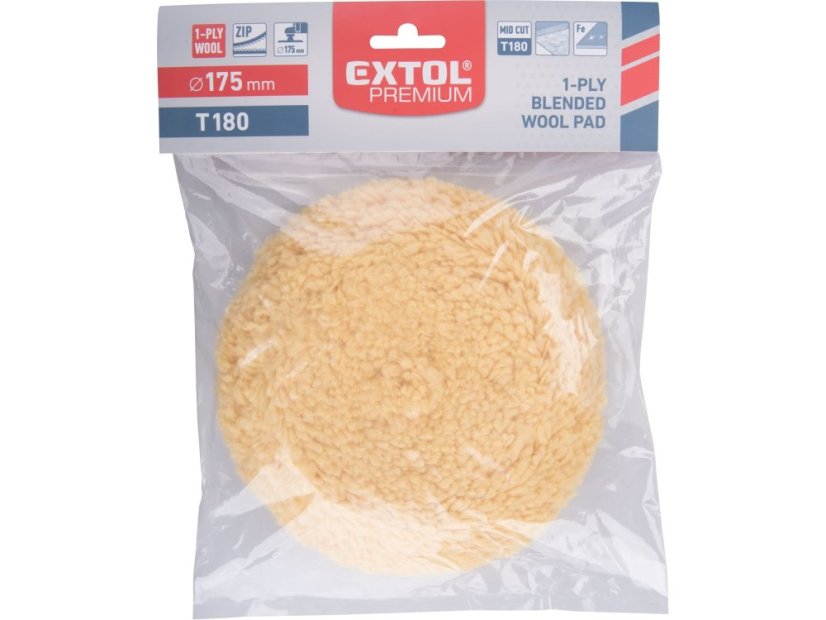 EXTOL PREMIUM 8804570 kotouč leštící vlněný, žlutý, T180, ?190mm, 1ply vlna 50/50, suchý zip ?150mm