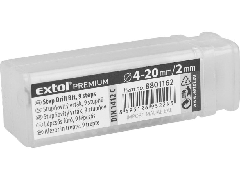 EXTOL PREMIUM 8801162 vrták stupňovitý, O 4-20mm, HSS-M2