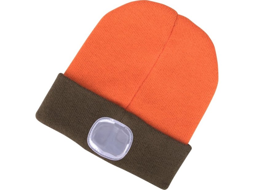 EXTOL LIGHT 43460 čepice s čelovkou 4x45lm, USB nabíjení, fluorescentní oranžová/khaki zelená, oboustranná, univerzální velikost