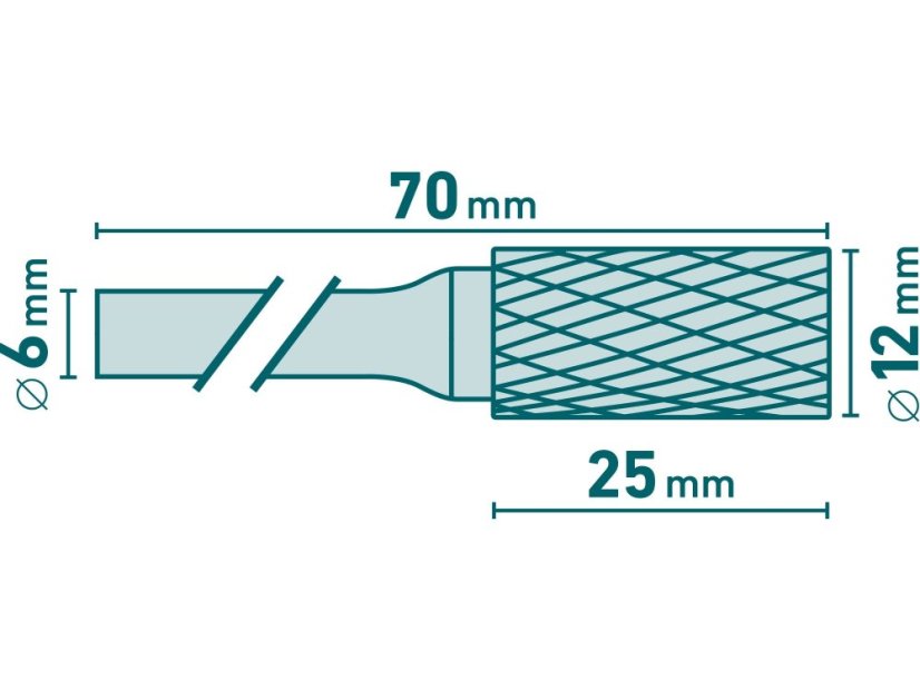 EXTOL INDUSTRIAL 8703715 fréza karbidová, válcová s čelním ozubením, pr.12x25mm/stopka 6mm,sek střední (double-cut)