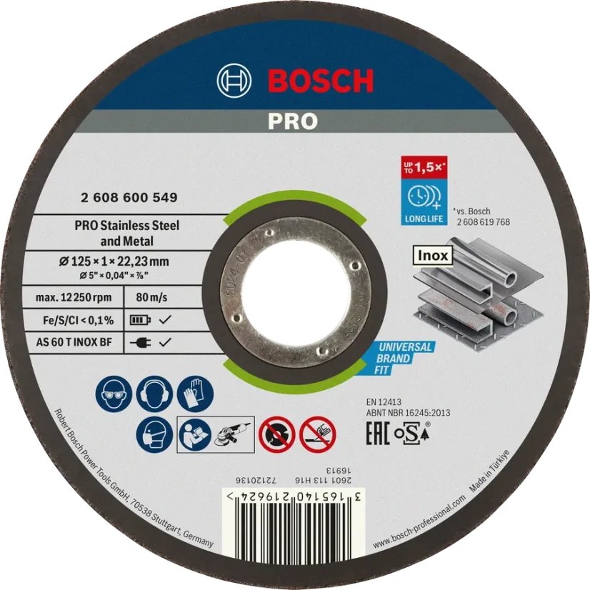 Bosch řezací kotouč PRO Stainless Steel and Metal, 115 × 1 × 22,23 mm, rovný, 100 ks